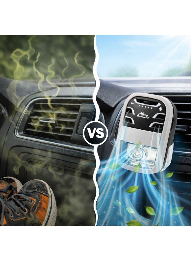 أليس معطر جو للسيارة من أليس إيسنس أويل ويفز - رائحة زهور منعشة ومتألقة تدوم طويلاً، مزيل للروائح الكريهة مع تحكم في مستوى العطر بخمسة مستويات، منخفض السمية ومناسب لجميع فتحات مكيف الهواء - موزع زيت عطري فاخر للسيارة. - Image 4